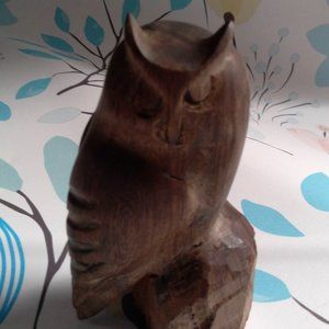 Hand Carved Wood Owl